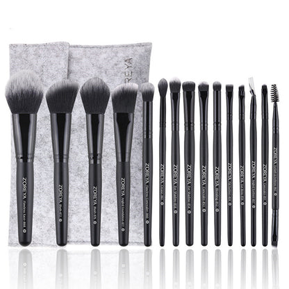 ZOREYA 15-Piece Makeup Brush Set with Black Handles